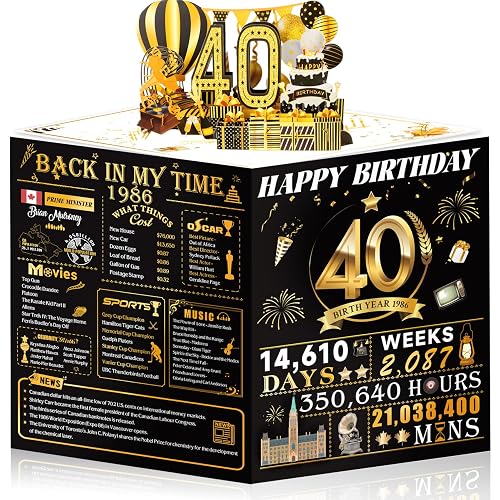 OLOSONG 40th Birthday Cards for Women Men, 3D Pop Up 40th Birthday Decorations for Mom Dad, Funny 40 Year Old Birthday Gifts Ideas for Husband Wife Parents Him Her Friend sisters, Jumbo Back In 1986