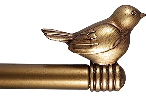 URBANEST 3/4-inch Cute Decorative Bird Adjustable Window Treatment Curtain Single Rod Set, 48" to 84" - Renaissance Gold