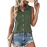LOMON Women’s Summer Sleeveless Button Down Shirt Office Collared Blouses with Pleated Front Casual Basic Tank Tops