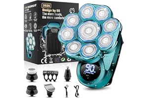 HANDSOMEMEN 9D Electric Head Shaver for Bald Men, Upgraded 5-in-1 Waterproof Wet/Dry Grooming Kit Electric Shaver for Men, Cordless Rechargeable Bald Head Razor for Home&Travel