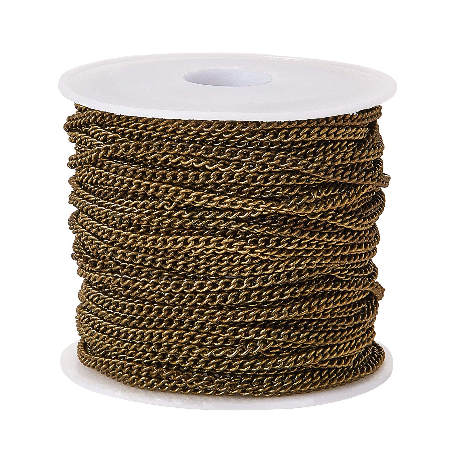 Airssory 10m(32.8 Feet) Antique Bronze Color Curb Chains Twisted Link Chains Unwelded with Spool Oval Shape Bulk for Jewelry Making and Craftings - 2.5x2mm
