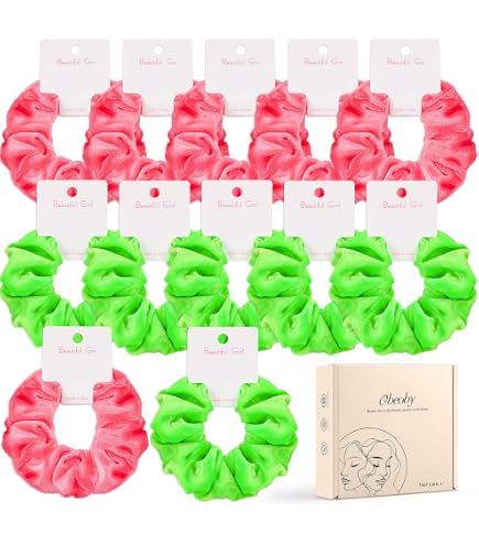 Amazon.com : MYUPDALIN 24 Pcs Pink and Green Hair Scrunchies  display picture 2