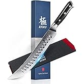 KYOKU 10" Scimitar Knife, Gin Series Cimitar Breaking Knife with Silver PVD Coating Damascus Blade, Japanese Style VG10 Stainless Steel Butcher Knife, Full Tang, with Sheath & Case
