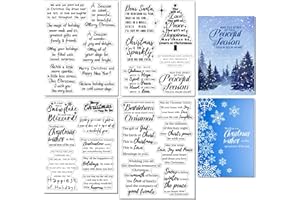 Arbuya 4 Sheets/Lot Christmas Sentiment Clear Stamps for Card Making Christmas Sayings Silicone Stamp Winter Blessing Words Verses Rubber Stamps for Holiday Cards Gift Tags DIY Paper Crafting
