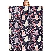 MIEPOS Cute Ghost Floral Throw Blanket,50x60in,Soft,Lightweight Flannel,Adorable Flower Blankets - Gifts for Kids Girls,for Couch Office Travel,Living Room Halloween Festive Decor