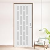 HARDJULAN 36X79in Frosted Acrylic Glass PVC Accordion Folding Door, White | Accordion Door for Closet, Multifold Interior Door with Installation Hardware, Includes Two-sides Handle and Latch