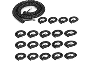 LANSENSU Phone Cord Landline8Ft Uncoiled / 1.4Ft Coiled Landline Phone Handset Cable RJ9 4P4C Telephone Accessory- Black (20pack)