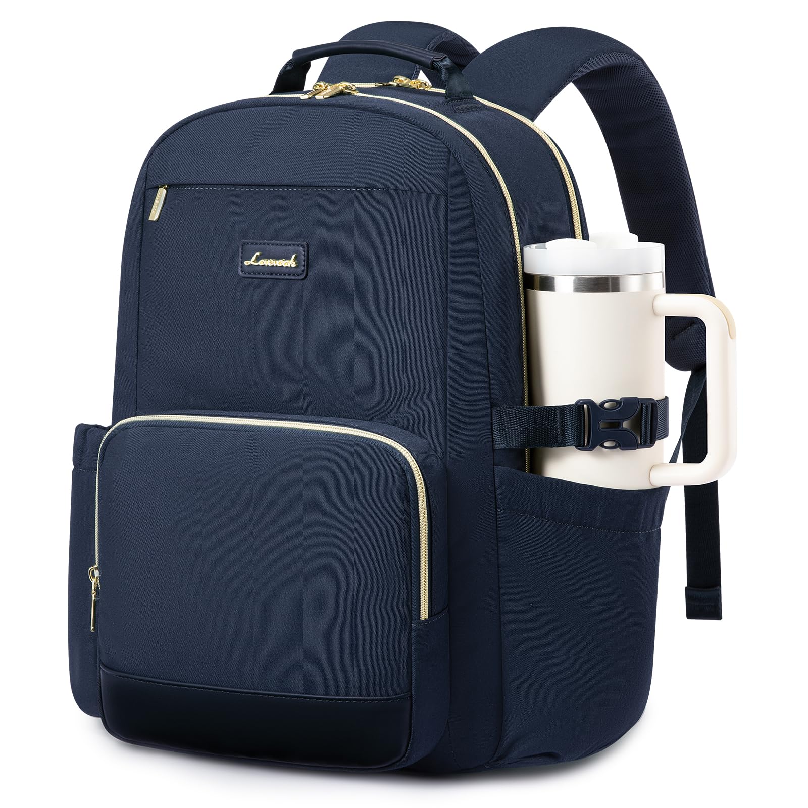 Photo 1 of LOVEVOOK Laptop Backpack for Women with Pouch Pocket for Large Capacity Cup,15.6 Inch Laptop Computer Bag Travel Backpack Purse,Waterproof Work Business Backpack College Teacher Bags,Dark Blue