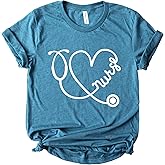 ROKO CLOTHING Cute Nurse Day Shirt for Women Letter Print Stethoscope Nursing School Short Sleeve Graphic Top Tees Tshirt