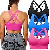 BLUELILY Sports Bra for Women Medium Support Criss Cross Strappy Bras Seamless Padded High Impact Yoga Athletic Exercise Bras