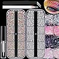 2500pcs Face Gems for Makeup with Glue, 2-5mm Round Glass Crystal AB + Clear Rhinestones & 4 Colors Cosmetic Chunky Glitter with Tweezer + Picker Pencil, Eye Jewels for Body Hair Make-up, Nail Art