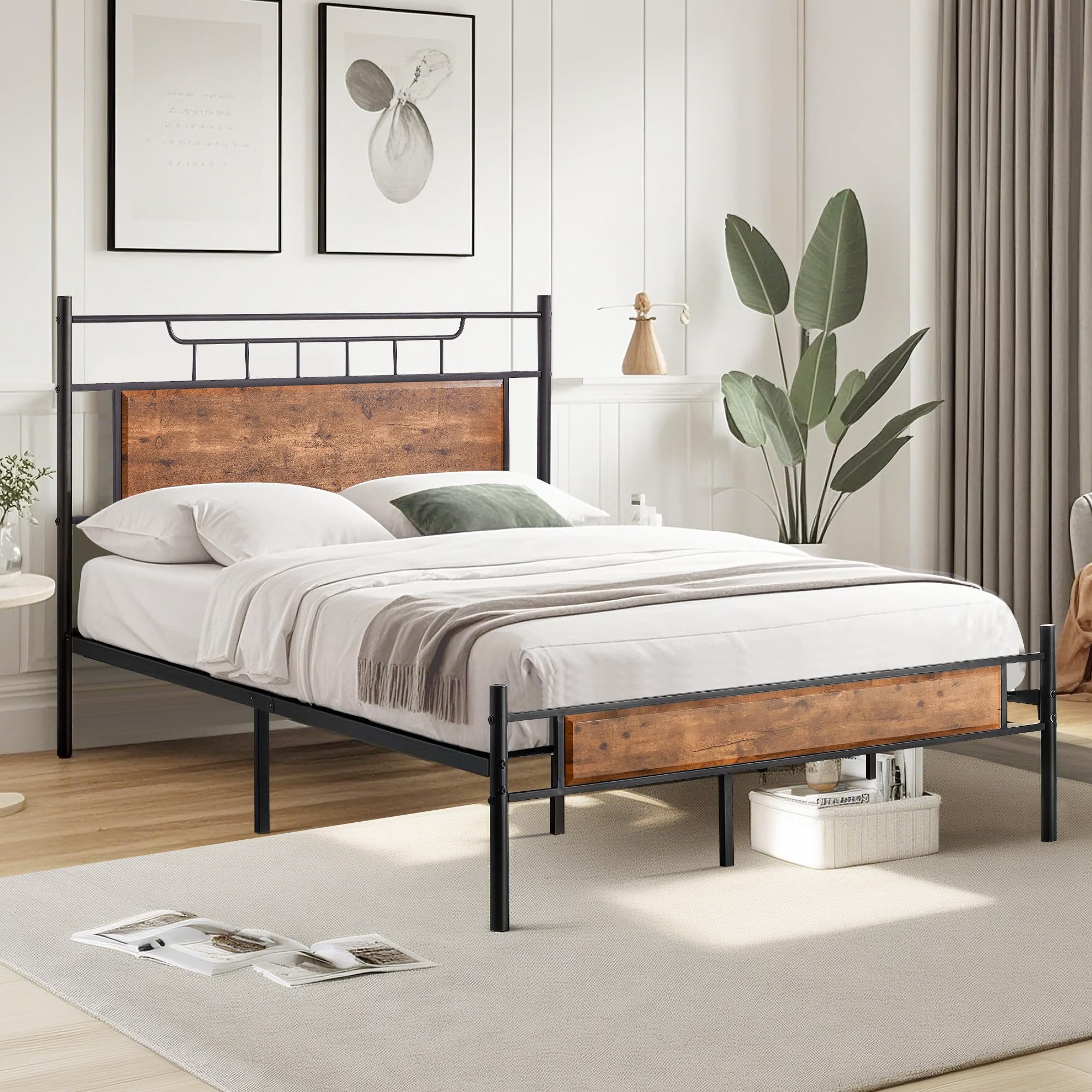 Aazon.co: VECELO Twin Bed Frae With Wood Headboard And Footboard, 14