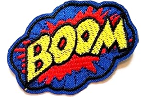 NIPITSHOP CARTOON PATCH Nipitshop Patches Blue Cloud Design Boom Retro Fun Funny Words Cartoon Kids Patch Embroidered Iron On Patch for Clothes Backpacks T-Shirt Jeans Skirt Vests Scarf Hat Bag