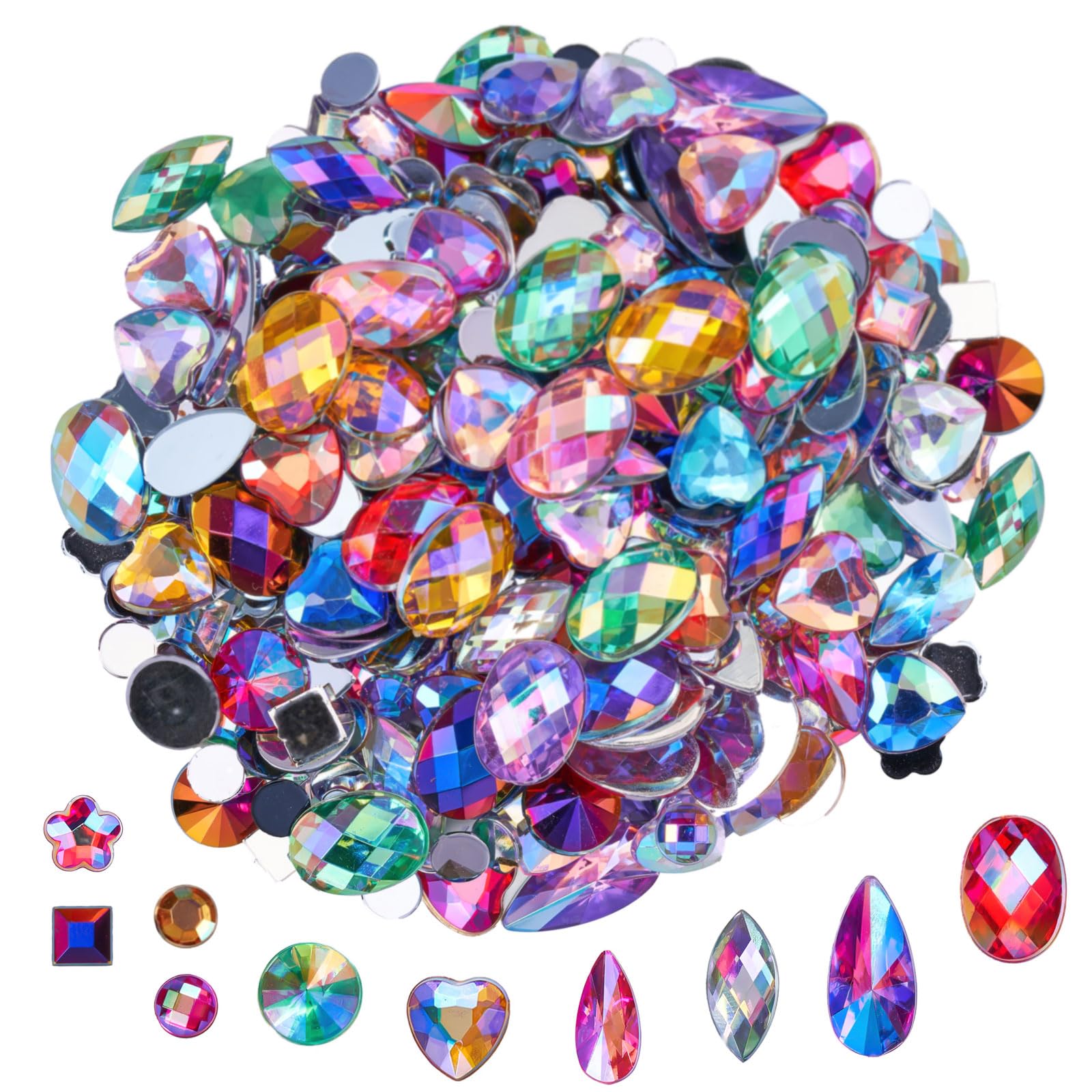 Photo 1 of 1000 Pcs Crystal AB Colorful Jewels Gems for Crafts, Flatback Rhinestones for Crafting, Acrylic Gemstones for Halloween Pirate Party Decorations?12 Mixed Colors AB?