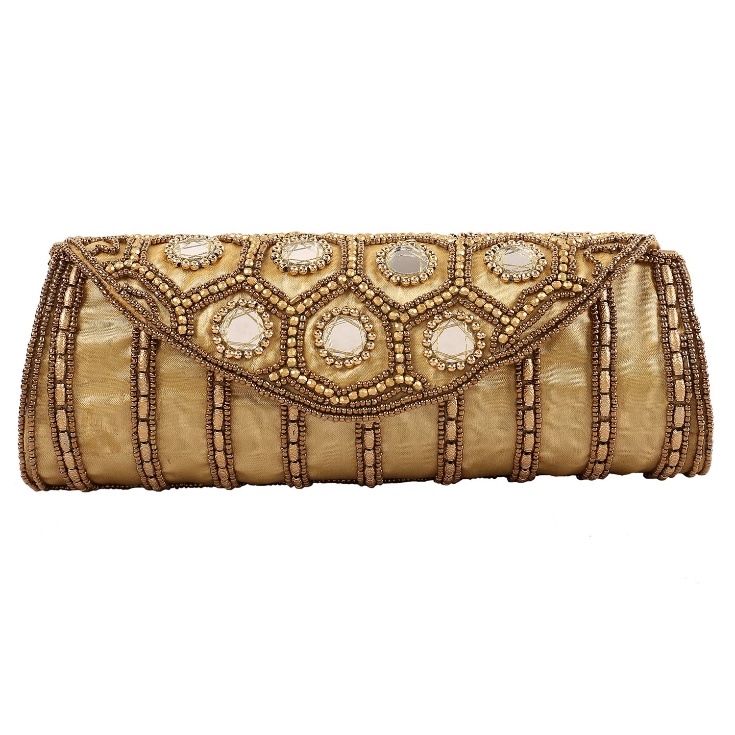 craft trade handmade designer rajasthani mirror work clutch bag for women gold