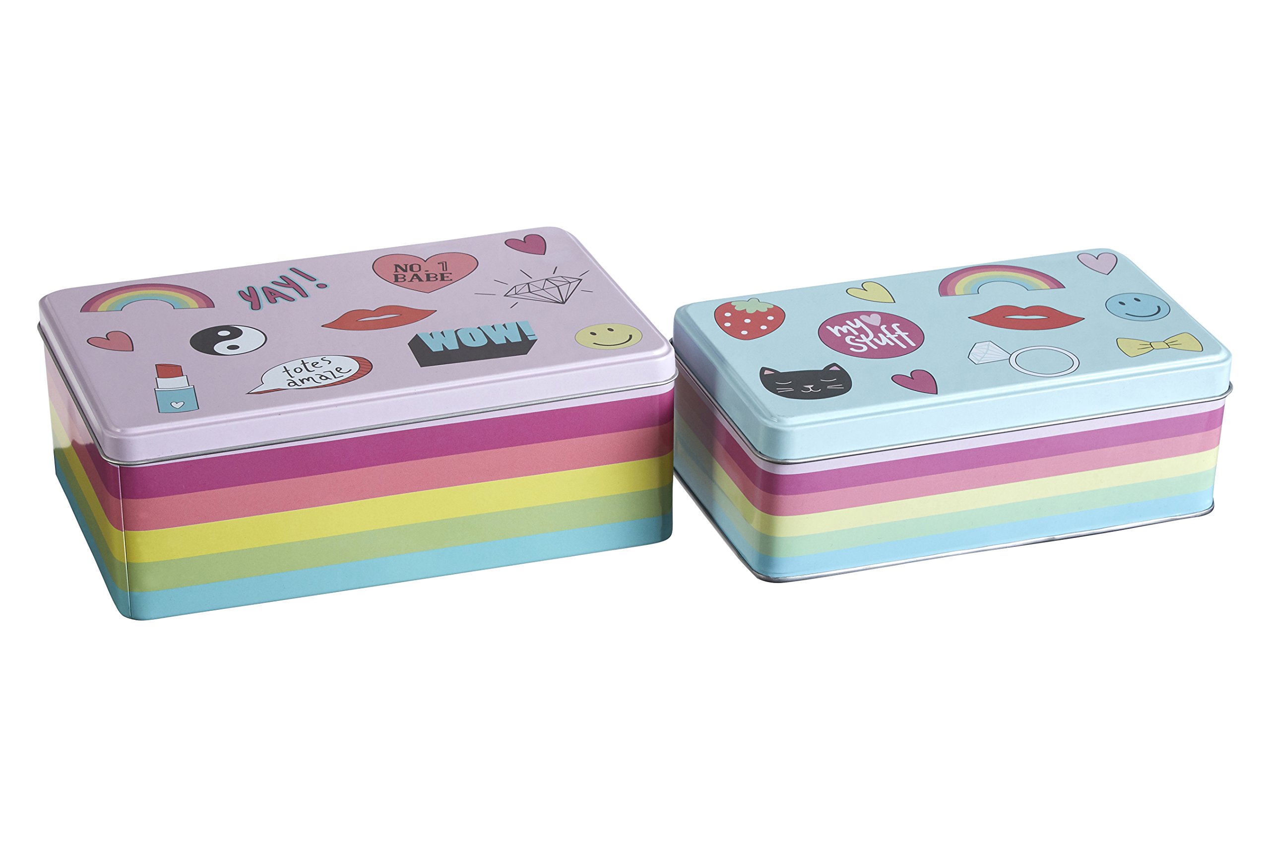 Premier Housewares Kitchen Storage Tin, Rectangular, Multi-Colour, Set of 2 - Fun Times, 13 x 20 x 7 cm