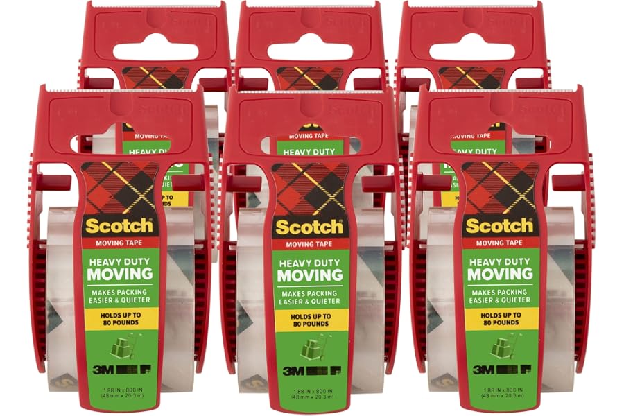 Scotch Heavy Duty Moving Tape, 1.88 in x 800 in, 6 Disp. Rolls | Clear Packing Tape, Makes Packing Easier and Quieter, Heavy Duty Moving Tape for Boxes