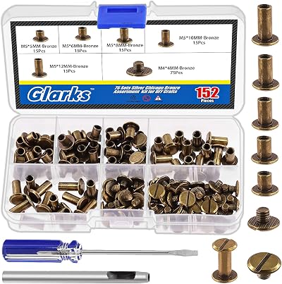 GLARKS 150 Sets Bronze Chicago Screws Assorted Kit M5 Rivets Button Posts