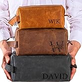 Personalized Leather Toiletry Bag for Men – Custom Shaving Dopp Kit with Name or Initial, Travel Gift for Groomsmen, Husband, Dad, Boyfriend, Birthday, Anniversary, Valentines Day Gifts for Men, Him