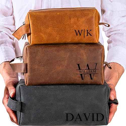 Personalized Leather Toiletry Bag for Men Shaving Dopp Kit with Name  Initial Canvas 12 Designs Ideal Gift for Husband, Dad, Grandpa,
