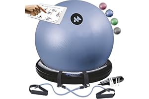 Millenti Exercise Ball Chair 65cm - Yoga Ball Chair Stability Base Ring Kit & Fitness Resistance Bands For Home, Gym Bundle, Pilates Ball, Office Chair, Birthing Ball For Pregnancy - With Workout Chart