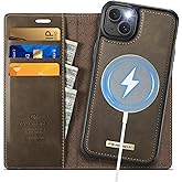 PlusnapX Wallet Case for iPhone 14 Plus Compatible with Magsafe, 2-in-1 PU Leather Flip RFID Blocking Card Holder Stand Shockproof Magnetic Detachable Cover for iPhone 14 Plus Case 6.7", Brown