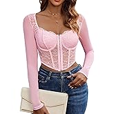 Avidlove Women Mesh Top Lace Crop Top Long Sleeve Sheer Blouse Y2K Mesh Shirts Sexy Going Out Tops Club Outfits