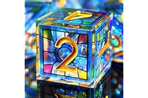 HAOMEJA Double Layered Resin Dice Set 7pcs/ Stained Glass Effect & Gold Numbers/Sharp Edged Polyhedral Dice/Apply to D&D/DND/Dungeons & Dragons/Role Playing Game/RPG/Party Gift (Blue Sky)