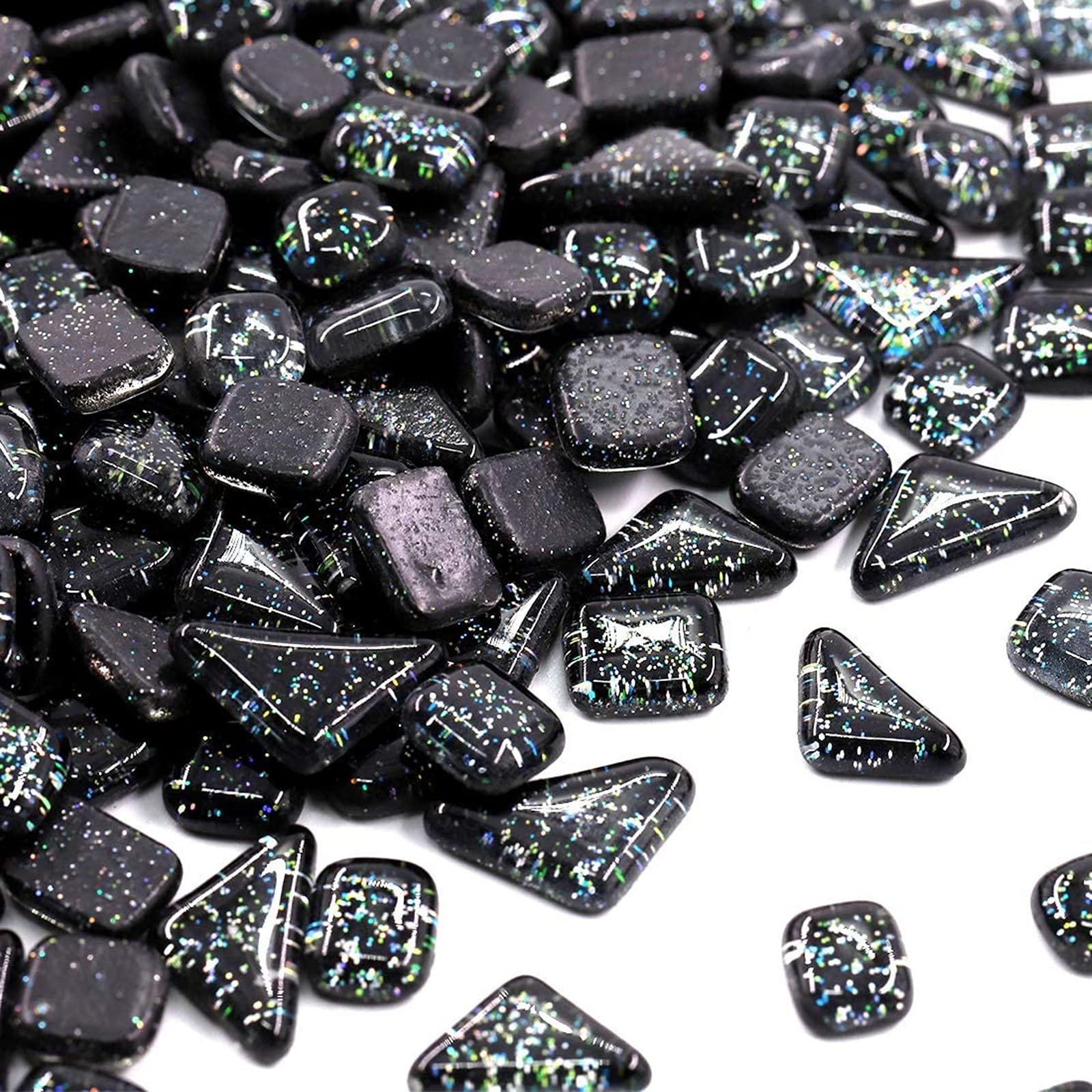 200g Glass Mosaic Tiles Glitter Crystal Square and Triangle Mosaic Stones Glass Pieces for Home Decoration or Crafts(Black)