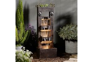 Bumilgar 40.9" H 4-Tier Indoor/Outdoor Modern Water Fountain with Led Lights and Pump, Outdoor Freestanding Cascading Waterfall - Suitable for Garden, Patio, Porch, Yard and Outdoor Decor (Brown)