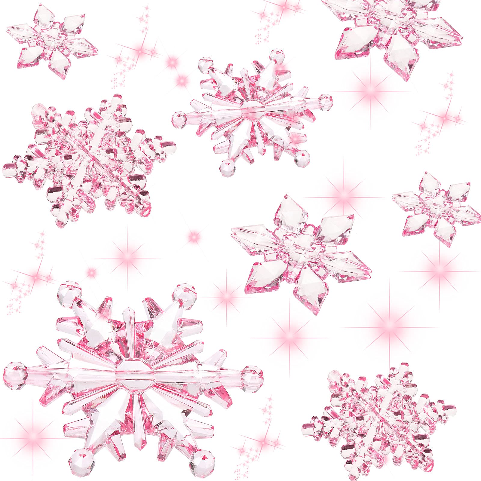 45 Pieces Crystal Snowflake Ornaments Clear Acrylic Snowflake Christmas Xmas Tree Hanging Pendants for Winter Theme Party Favors Supplies (Pink)