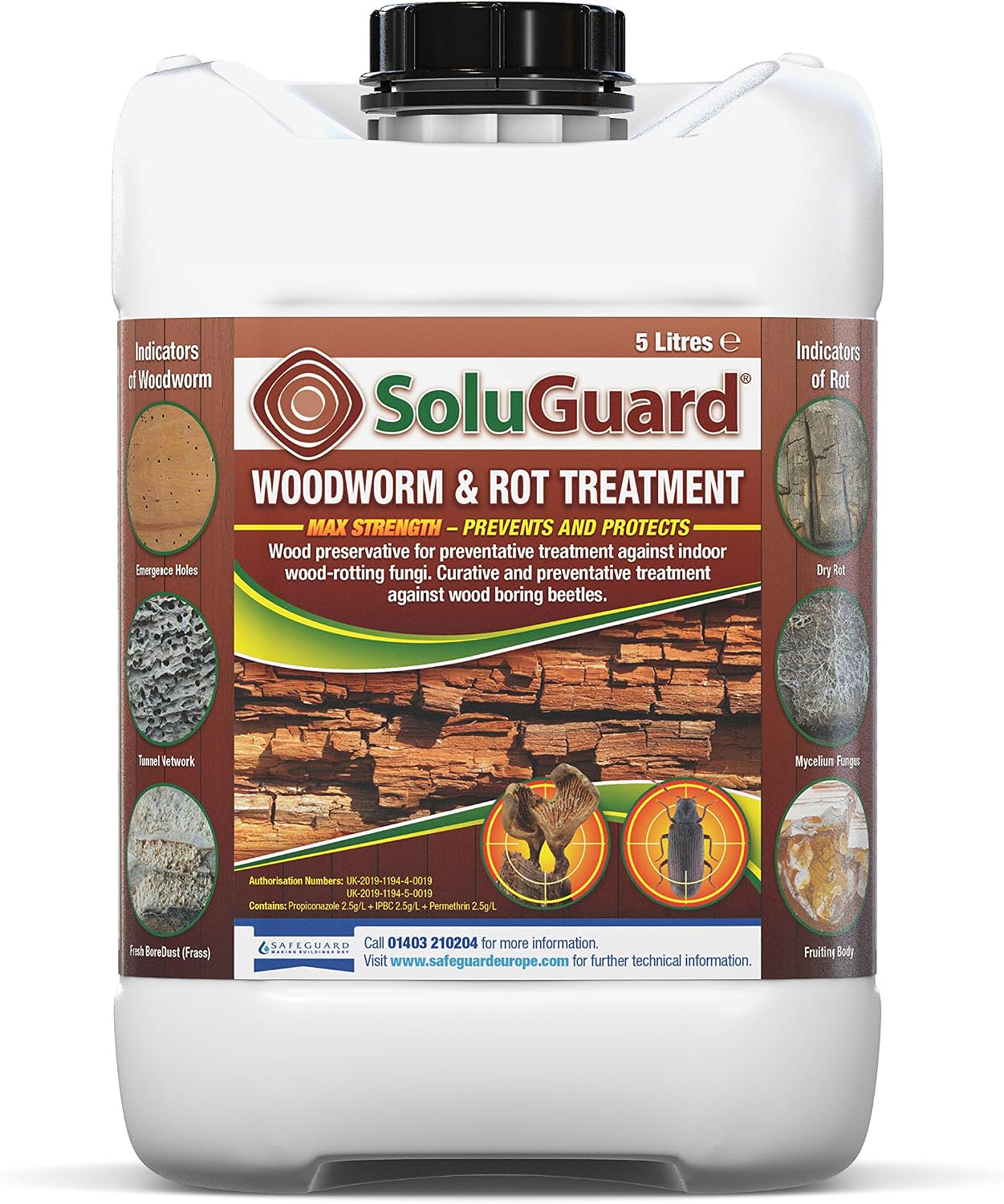 Soluguard Woodworm & Rot Treatment (5 Litre Clear) - Ready to Use, Solvent-Free Preservative Woodworm Killer. HSE Approved