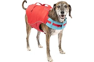 Kurgo Surf n’ Turf Dog Life Jacket - Flotation Life Vest for Swimming and Boating - Dog Lifejacket with Rescue Handle and Reflective Accents - Machine Washable - Red/Blue, Large