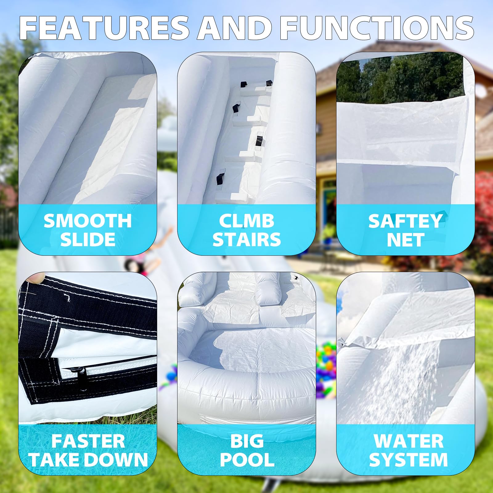 Commercial Grade Water Slide 21'x9'x12' Inflatable with Pool for Kids and Adults (with Blower Include), Wet Dry Use, Summer Splash Fun (White Water Slide, Commercial PVC)