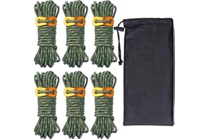 Hikeman 6 Pack 4mm Outdoor Guy Lines Tent Cords Lightweight Camping Rope with Aluminum Guylines Adjuster Tensioner Pouch for Tent Tarp, Canopy Shelter, Camping, Hiking, Backpacking