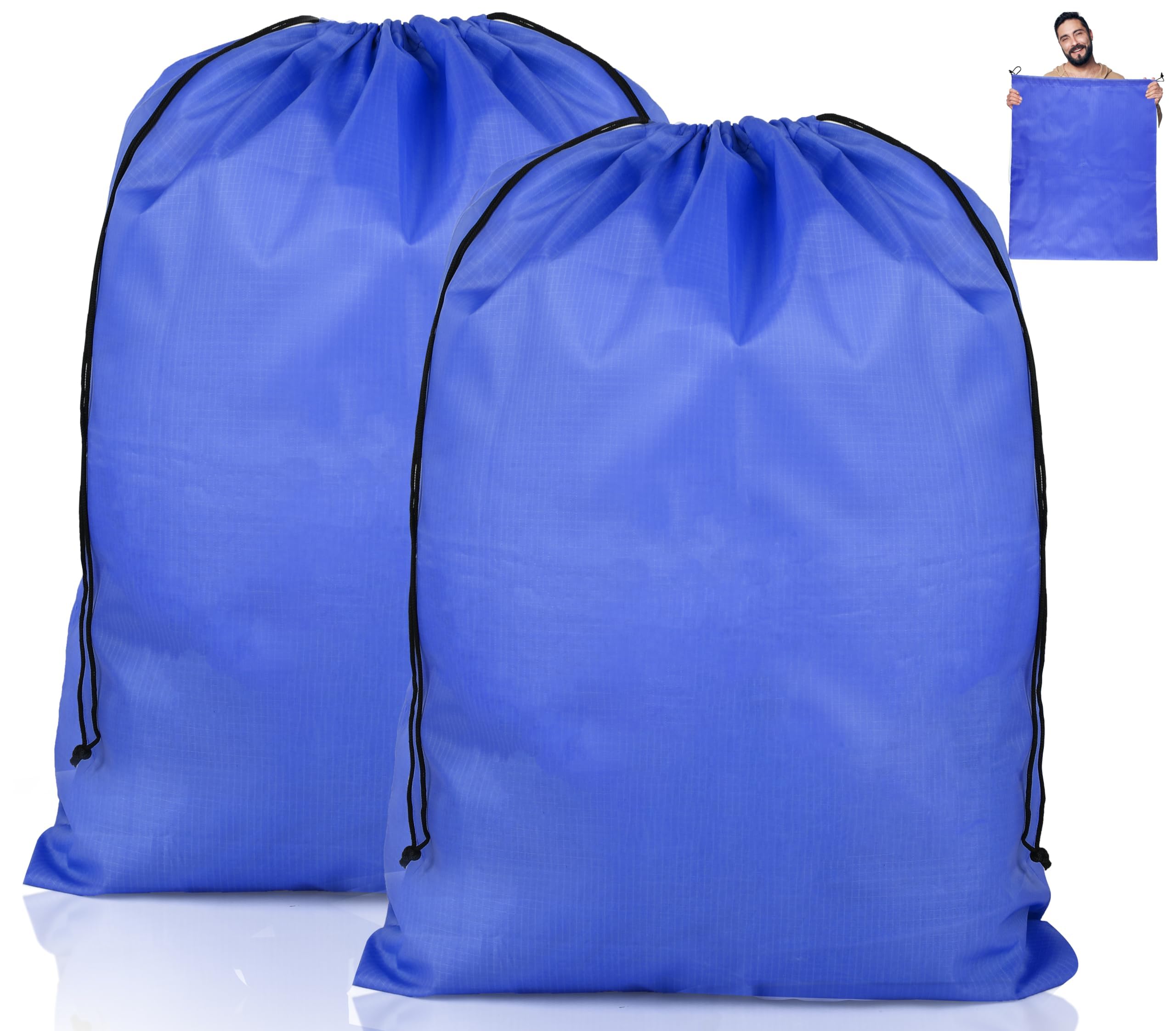 2 Pcs Travel Laundry Bag, Foldable Drawstring Bags, Tear Resistant Small Laundry Bag, Storage Bag for Dirty Clothes Toys Shoes Camping Outdoor, 50 x 60 cm, Dark Blue