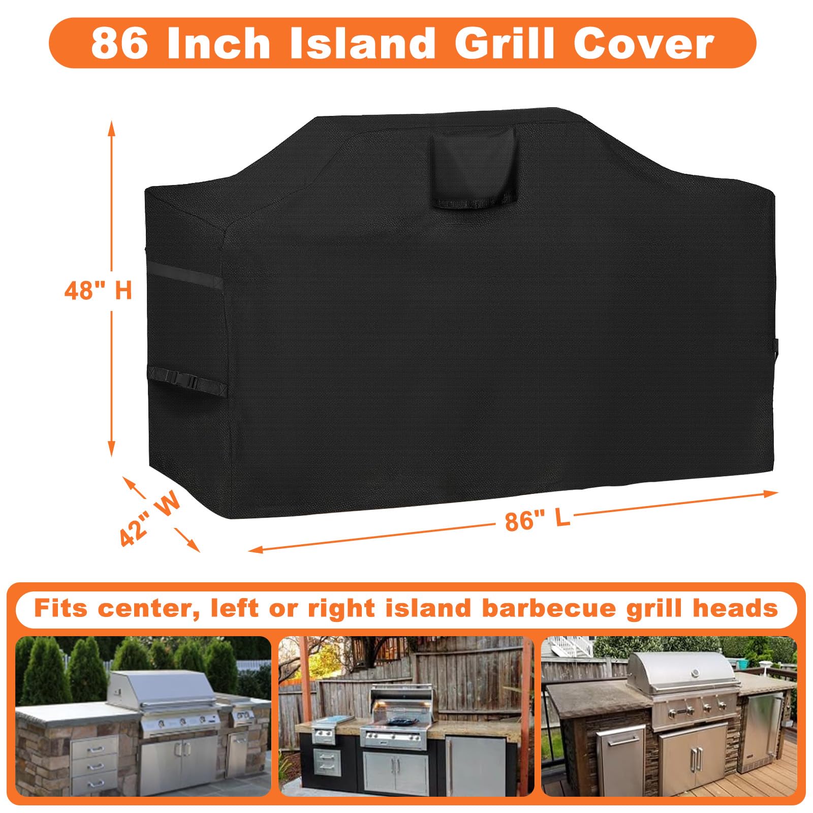 Condition photo showing As Is for large bbq grill cover for 86 inch island grill with padded handles, buckle straps and air vent. 86" 