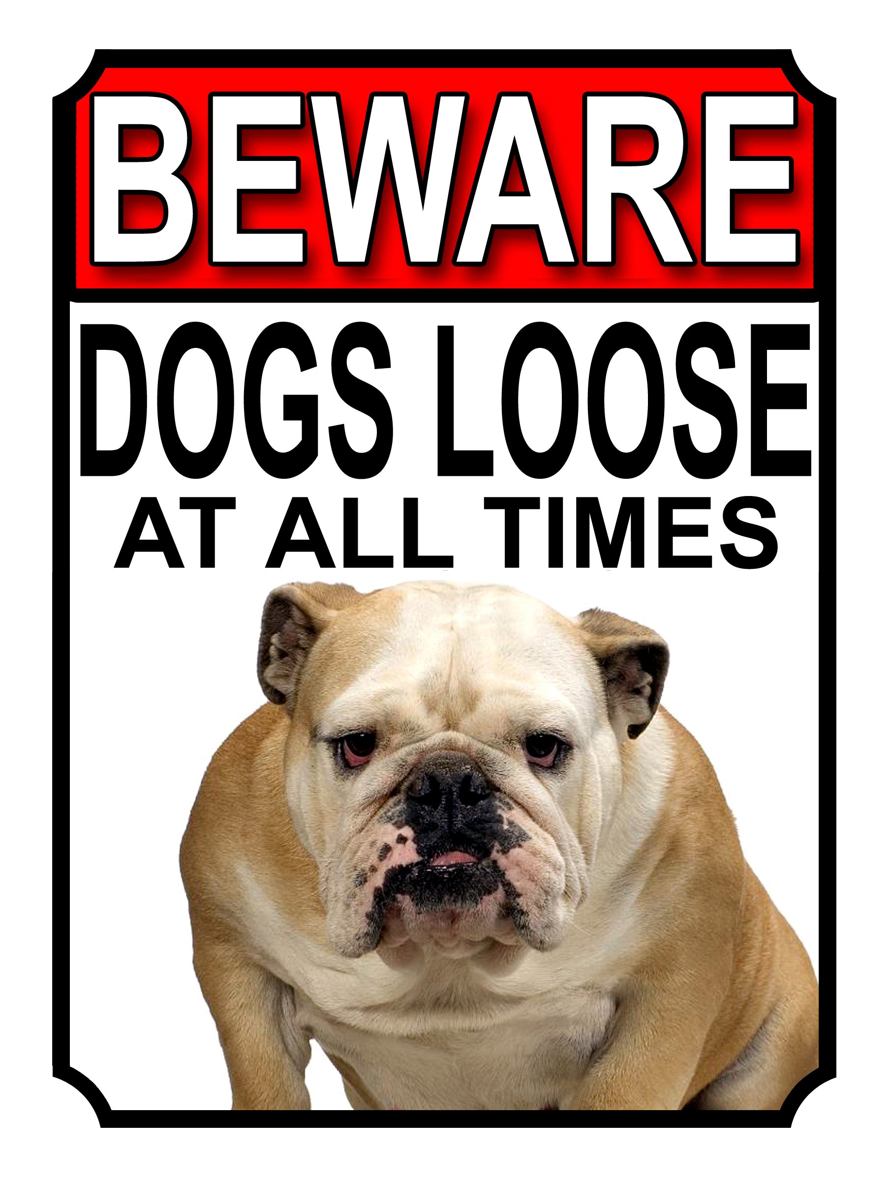 BEWARE DOGS LOOSE AT ALL TIMES METAL SIGN BULLDOG 200MM X 150MM (985H1)