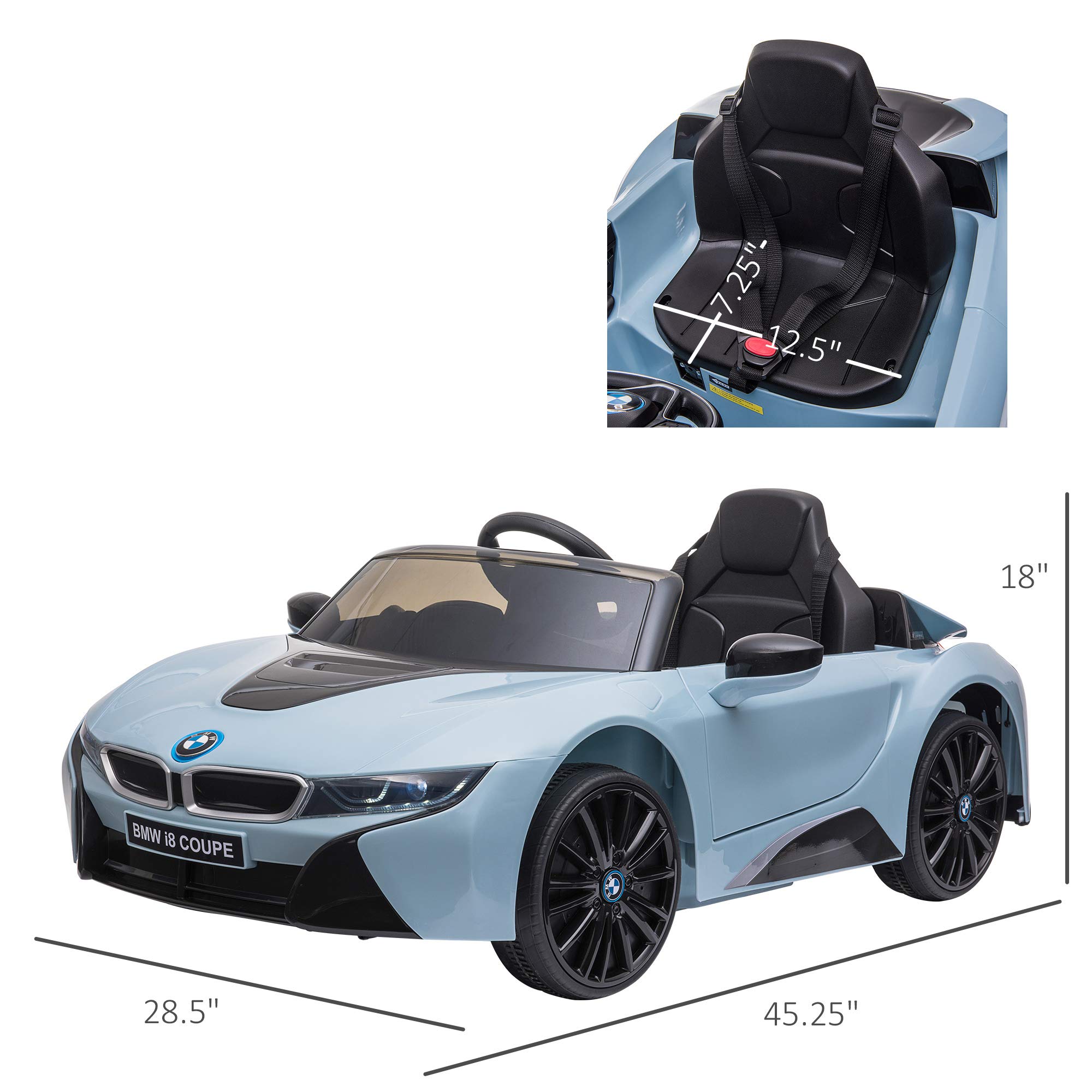 Aosom Licensed BMW I8 Coupe 6V Electric Car, Kids Ride-On Car, Battery Powered Toy with Remote Control Music Horn Lights Suspension for 37-96months Old, Blue