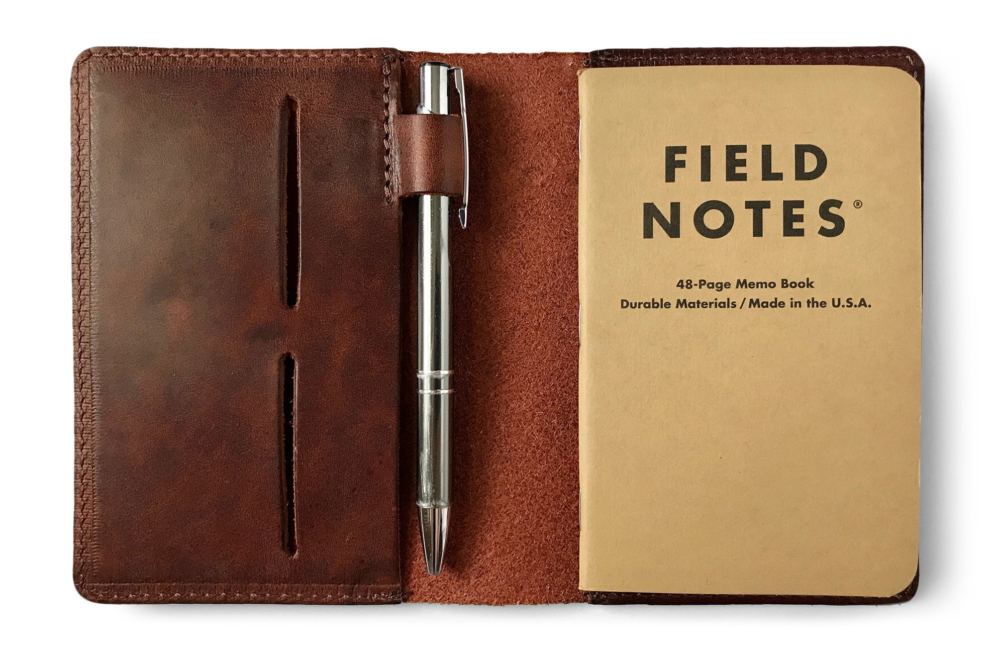 Full Grain Leather Field Notes Notebook Cover Wallet with Pen Holder