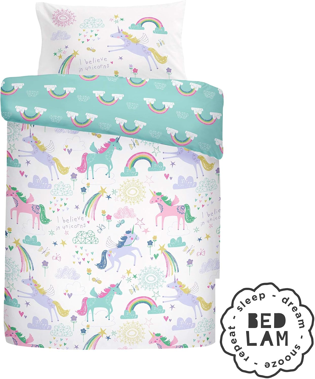 Bedlam Rainbow Unicorn-Duvet Cover Set, Multicolour, 2 pcs, Single - Image 5