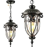 VIANIS Dusk to Dawn Outdoor Hanging Lights, Bronze Vintage Outdoor Pendant Light, Waterproof with Seed Glass, Anti-Rust Adjus