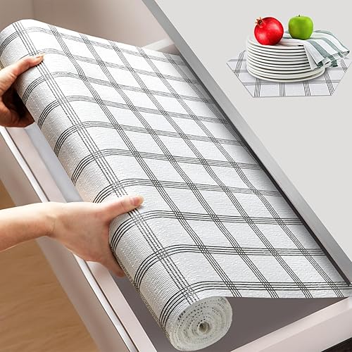 Beautysaid Shelf and Drawer Liner for Kitchen Cabinet, Non Adhesive Non Slip Shelf Paper Waterproof Washable Thickened for Dresser Pantry Shelve Bathroom Protector Liner(Plaid,12 in x 10 FT)