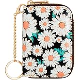 Kaabao Credit Card Holder, RFID Blocking Wallet for Women Small Slim Leather Wallets with Keychain Zipper Business Cards Case (Blossom Flower Daisy)