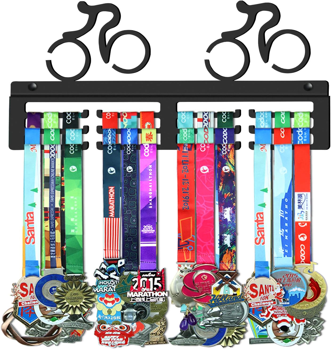 GENOVESE Cycling Medal Holder Display Rack,Cyclists Medals Hanger,Black Sturdy Steel Metal,Wall Mount Medals