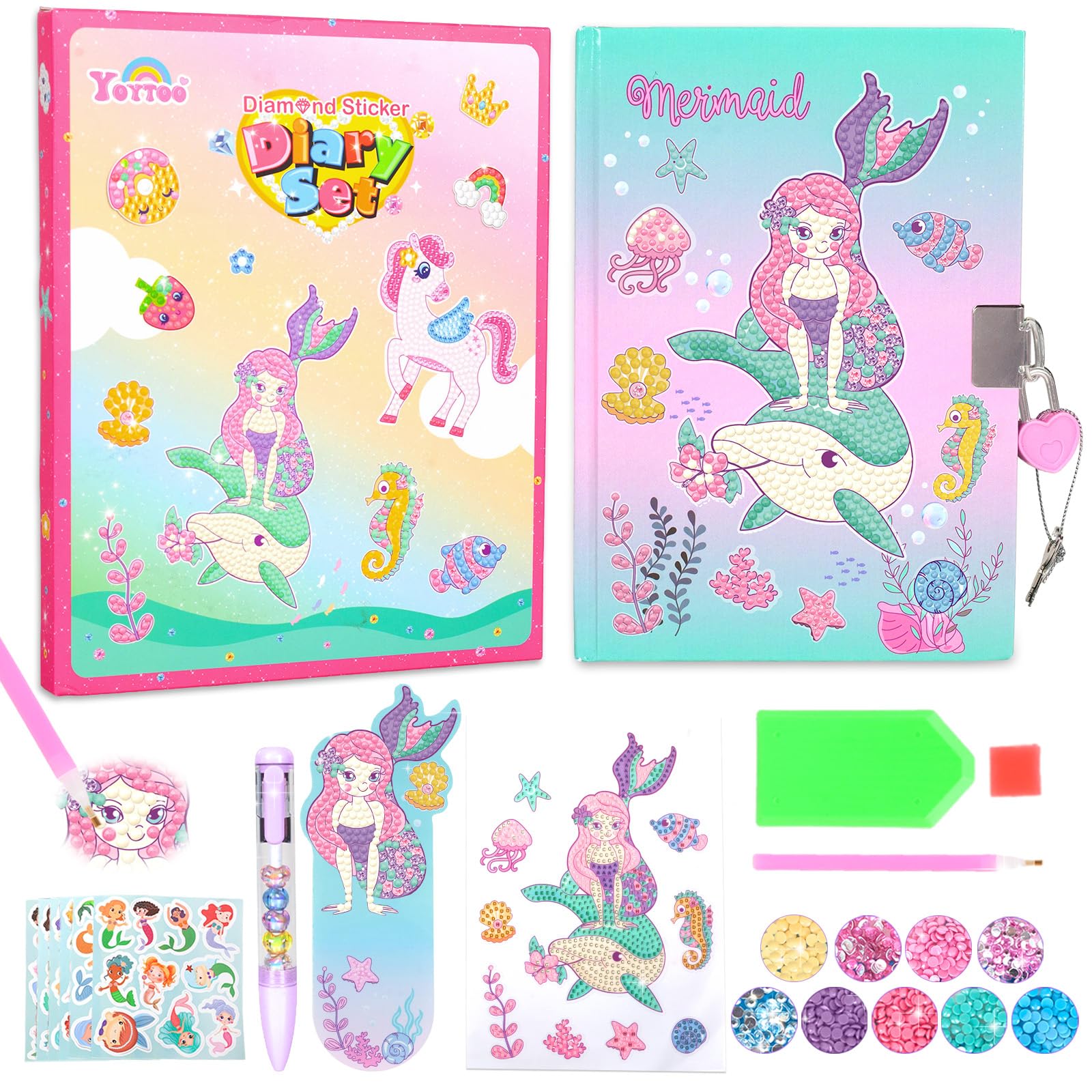 PinkSheep DIY Diamond Painting Notebook for Girls Age 6 7 8 9 10, Mermaid Creative Art Diary, Arts and Crafts Journal Diamond Painting Kit for Girls Birthday Christmas Gifts — image 1