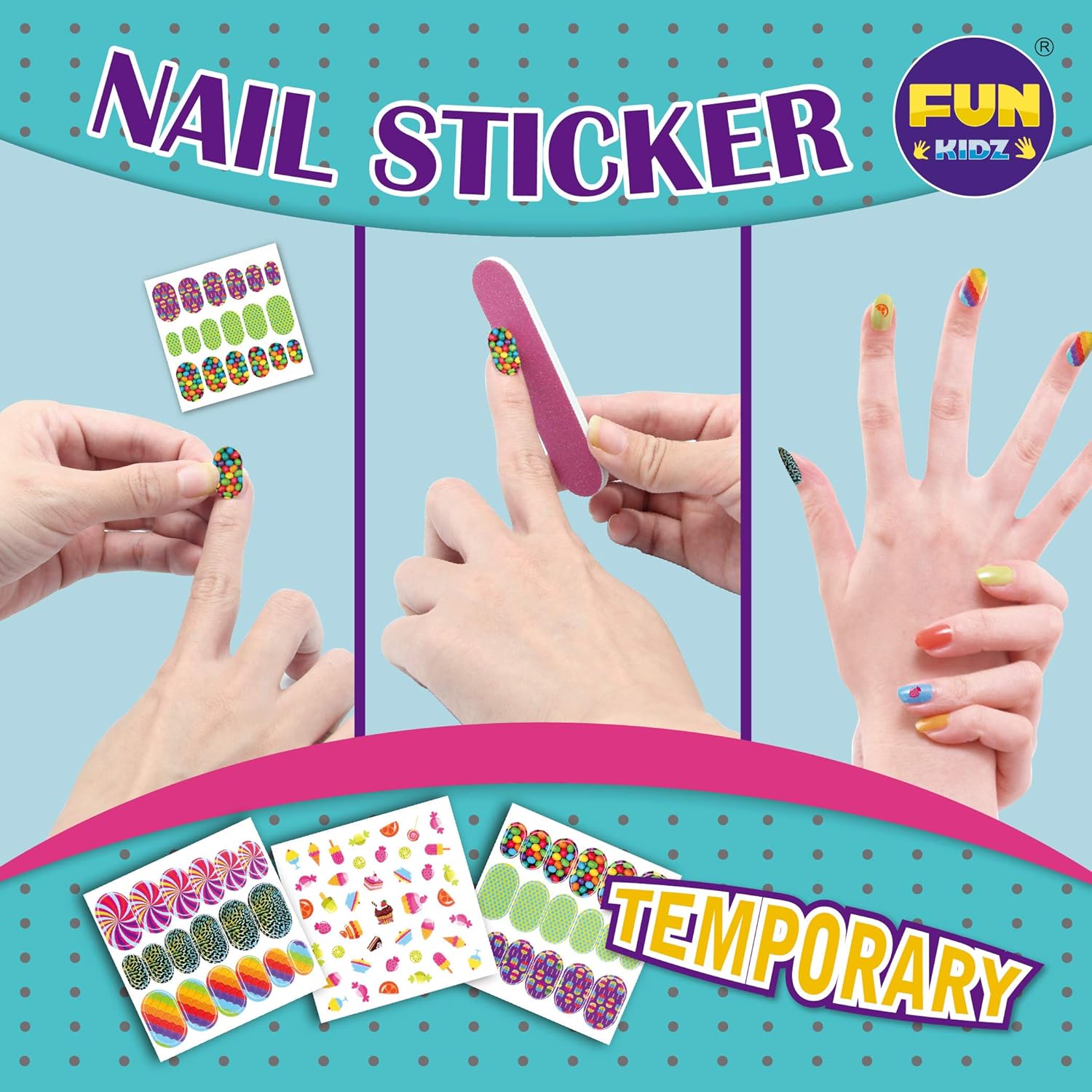 Hair Color and Nail Art Combo Kit for Girls, Funkidz Peel-off Nail Polish 3 Colors and 6 Colors Hair Chalks Ultimate Set Ages 8+ Suitable for Party Cosplay Halloween Christmas: Beauty