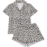 COOLOYA Women's 2 Piece Pajamas Set Short Sleeve Button Down Shirt and Shorts Cute Print Sleepwear Pjs Sets