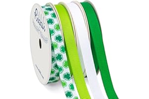 Ribbli 4 Rolls Shamrock Ribbon,St Patricks Day Grosgrain Ribbon Use for Hair Bows,Wreath, Gift Wrapping,Party Decoration,3/8-Inch Total 40 Yards, Green White Ribbon