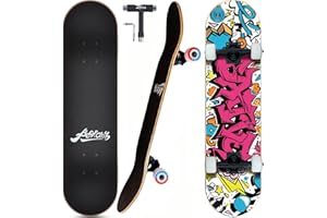 Bestclub Pro Complete Skateboards for Beginners Adults Teens Kids Girls Boys 31x8 Inch Skate Boards 7 Layer Canadian Maple Double Kick Deck Concave Longboards